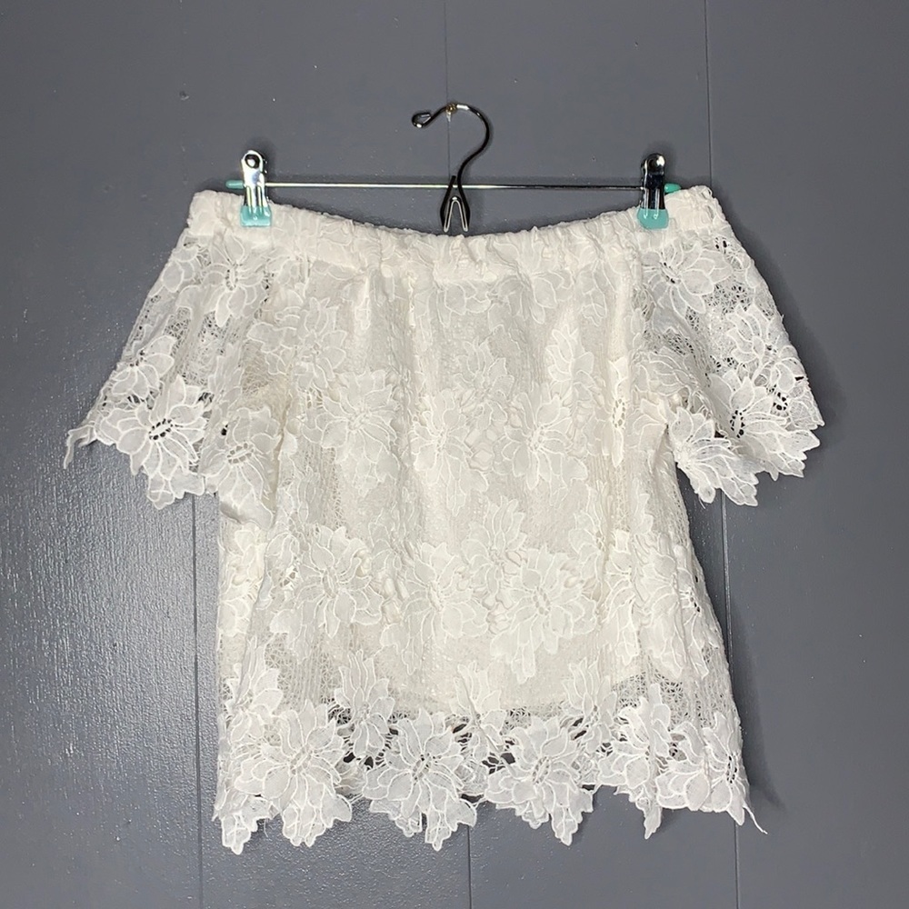 MISS ME white crochet off the shoulder top MMTO145